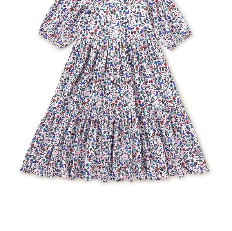 Online Boutiques Kid's Flowy Tiered Midi Dress In Kitty Ditsy