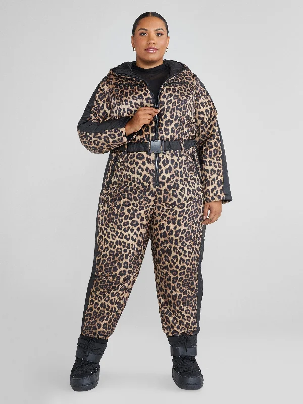 Boutique Styles Samara Leopard Print Colorblock Ski Jumpsuit