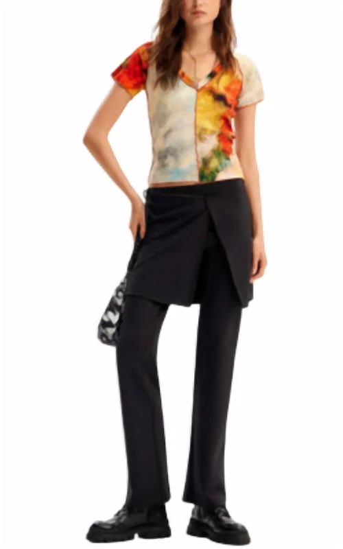 Mega Sale Plain Mid-Rise Straight-Leg Trousers With An Overlaid Pareo-Style Wrap Skirt In Black