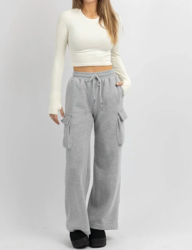 Unleash Your Trend Driven Style Cargo Cozy Fleece Lounge Pants In Heather Grey