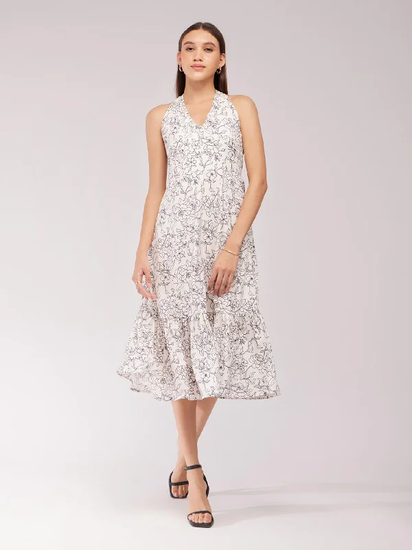 Fashion Essentials Floral Tiered Dress - Off White