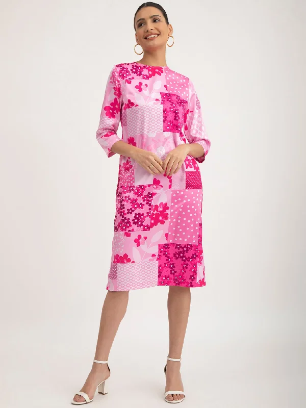 Boutique Dress Online Satin Floral Print Dress - Pink