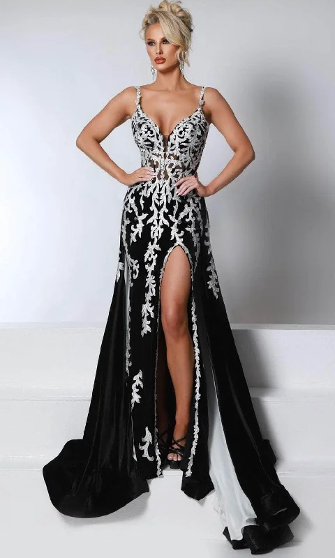 Current Trends Johnathan Kayne 2924 - Lace Detailed Evening Gown with Slit