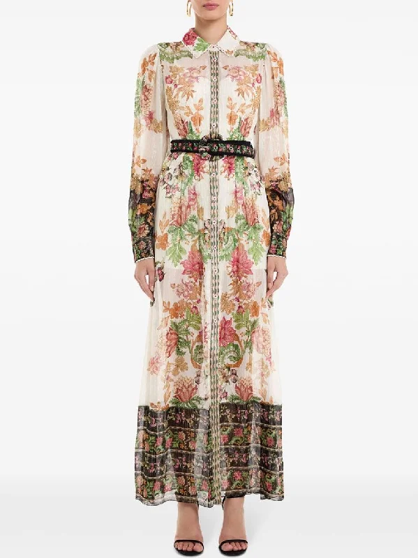 Fashion Forward, Function First Belted Multicolor Floral-Print Long-Sleeve Dress