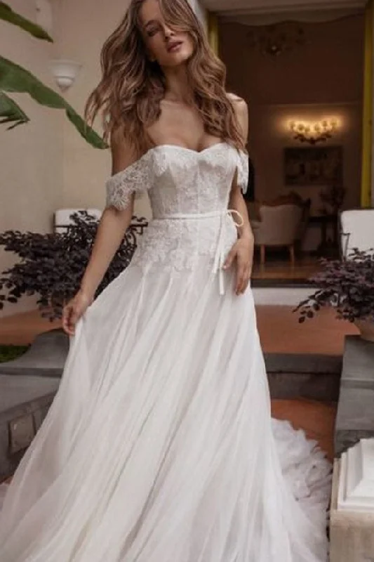 Bid Farewell To The Old Season A Line Off The Shoulder Boho Wedding Dresses with Lace