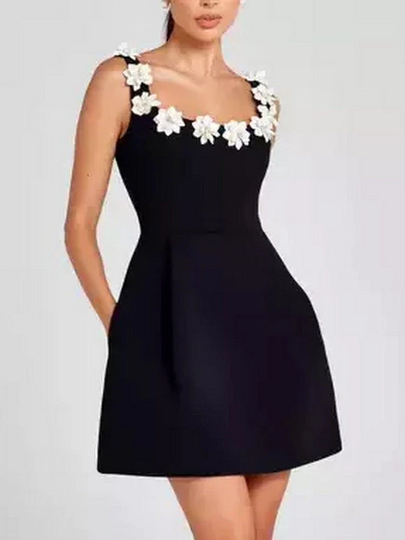 Trend Setting Wardrobe Floral-Applique Contrast Stretch A-Line Mini Dress