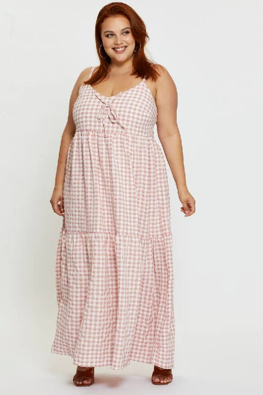 Fashion Forward Check Maxi Dress V-neck Sleeveless