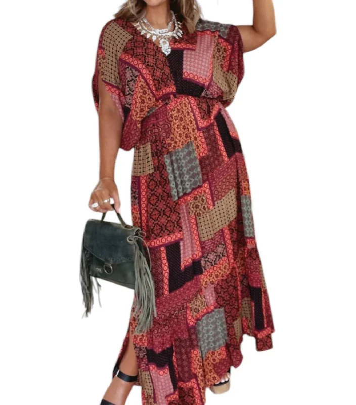 Relaxed Style Midnight Magic Maxi Dress With Sleeves In Multicolor