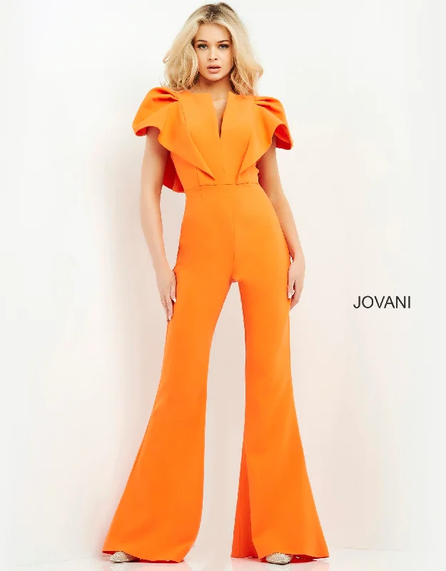 Casual Wear Jovani 00762 ruffle top bell bottoms jumpsuit Pageant Skinny V Neck Suit Couture