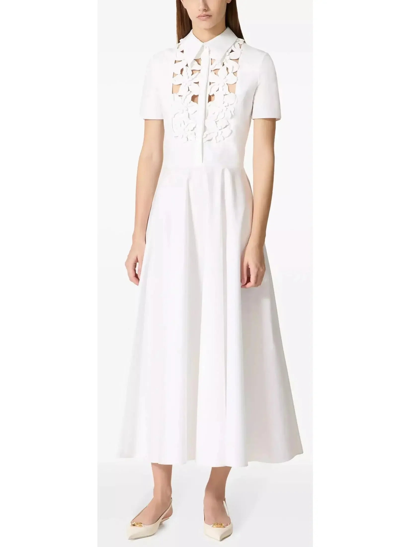 Casual Fashion Floral Cut-Out Midi Dress in White