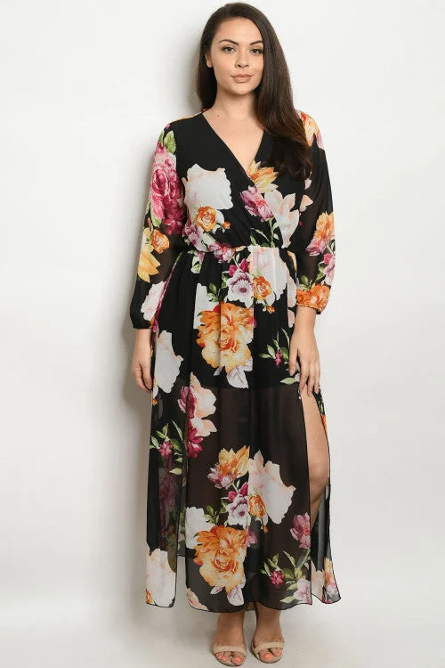 Eclectic Style Wardrobe Black Floral Romper Plus Size Maxi Dress