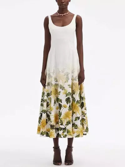 Chic Style, Always In Vogue Sleeveless Fading Floral Print Midi Dress