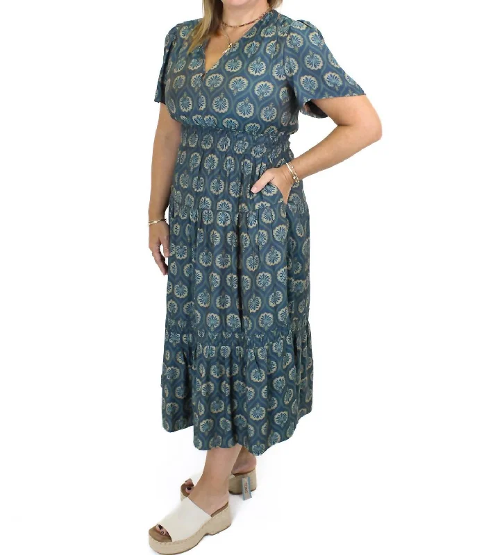 Fashion Sale Ornate Print Tiered Maxi Dress In Deep Teal