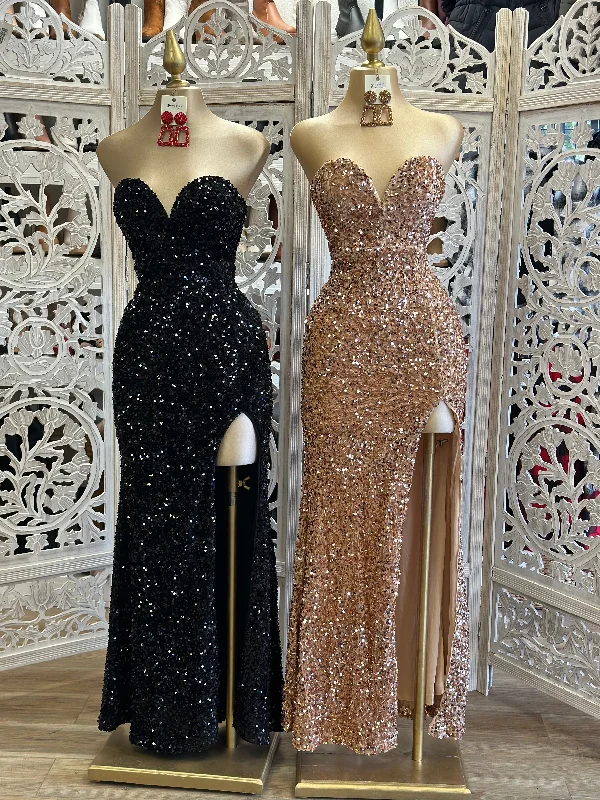 Wardrobe Update Sequin Strapless Gown