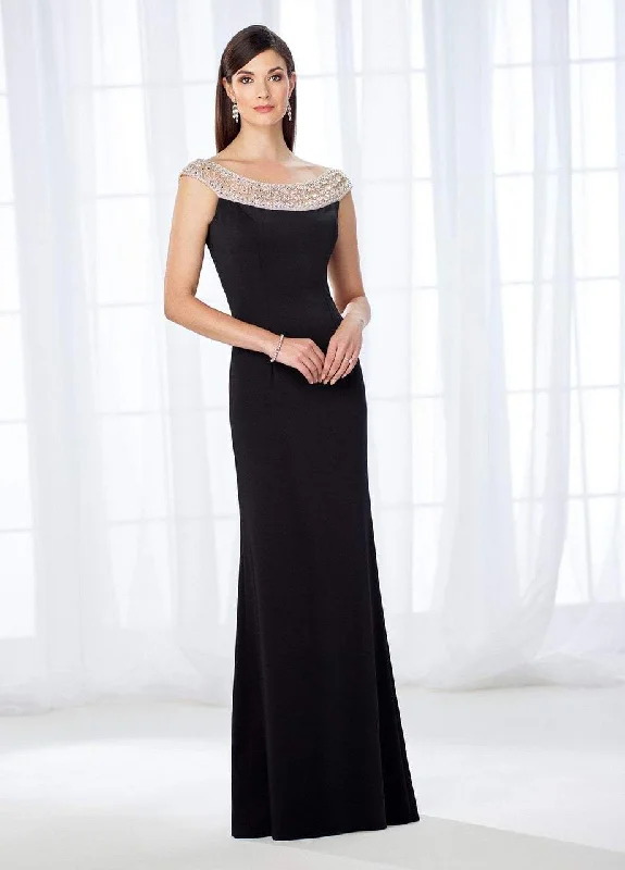 Huge Price Cut Mon Cheri - 118663 Beaded Bateau Neckline Evening Gown - 2 Pcs Black in Size 4 and Size 6 Available