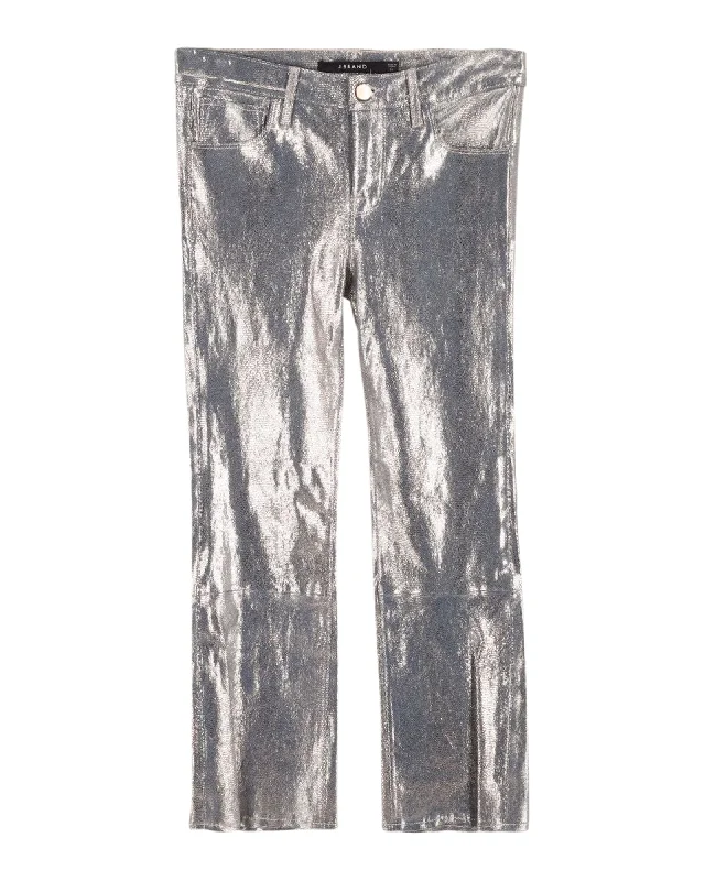 Seasonal Clearance J Brand  Selena Snake-Effect Cropped Boot Trousers in Gold Lambskin Leather