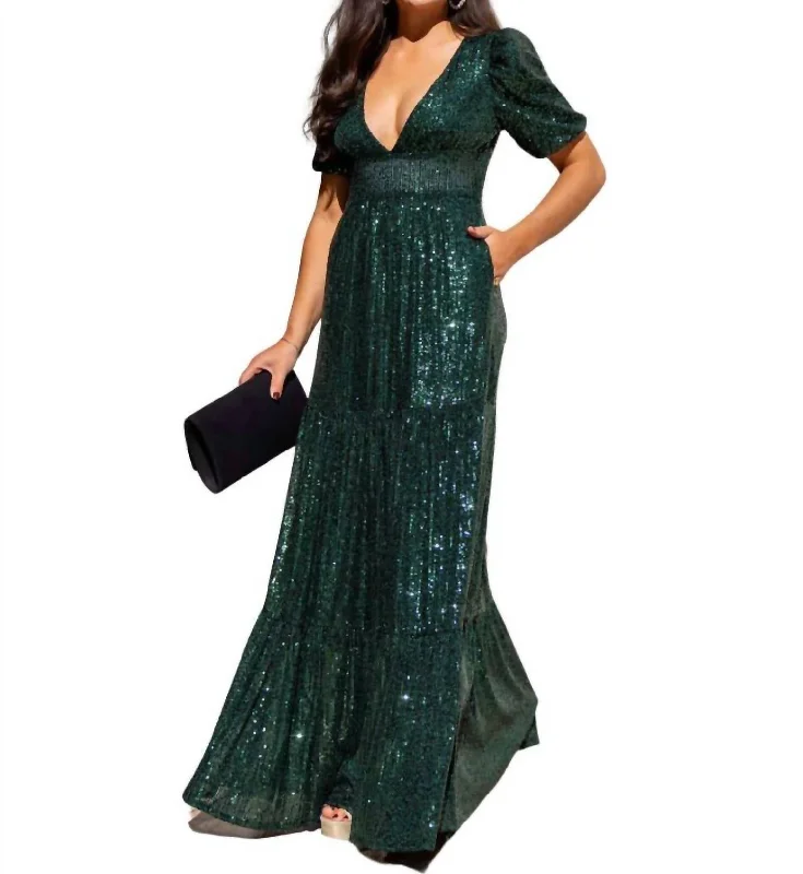 Online Impressions Boutique Ava Sequin Maxi Dress In Emerald