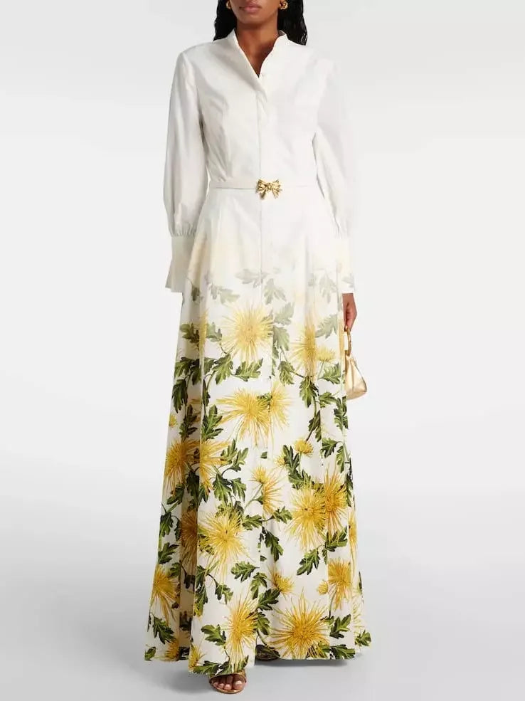 Style Breakthroughs Belted Floral-Print Cotton-Blend Poplin Maxi Dress