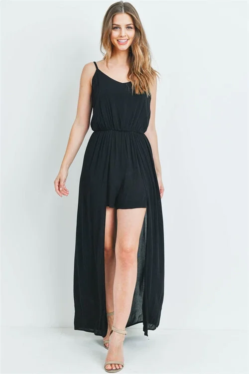 Chic Trend Collection Black Sleeveless Romper Maxi Dress