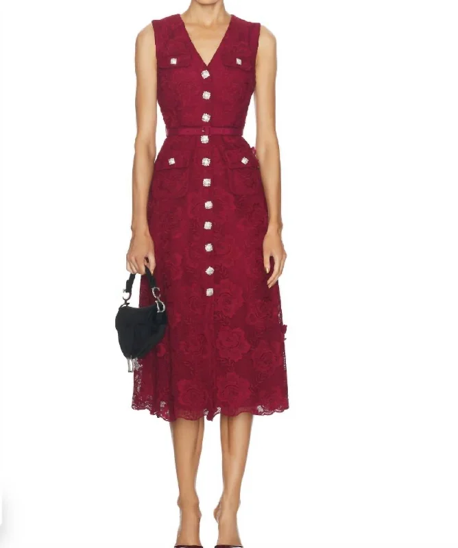 Current Trends Burgundy Lace Midi Dress