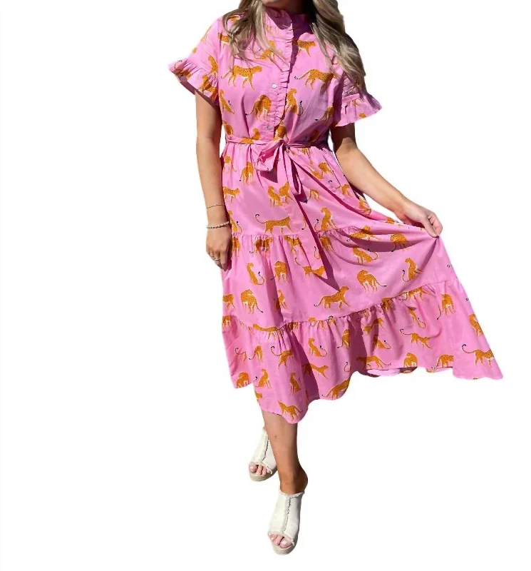 Women Apparel Pink Cheetah Midi Dress