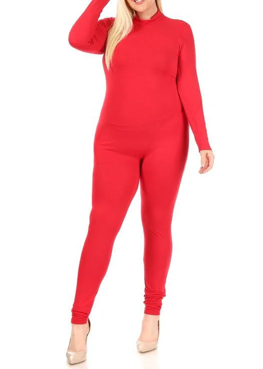 Exclusive Sale Hi Curvy Plus Size Women Mock Neck Long Sleeve Jumpsuit