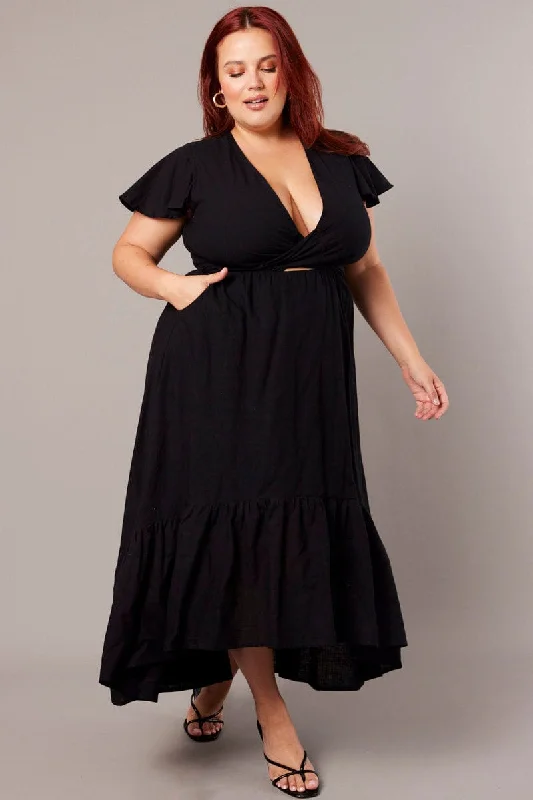 Trend Alert Black Tie Front Flare Sleeve Midi Dress