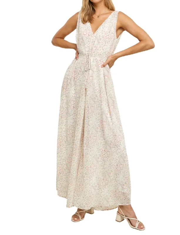 Trendy Women's Wear Collection Ditsy Floral Jumpsuit In Cream