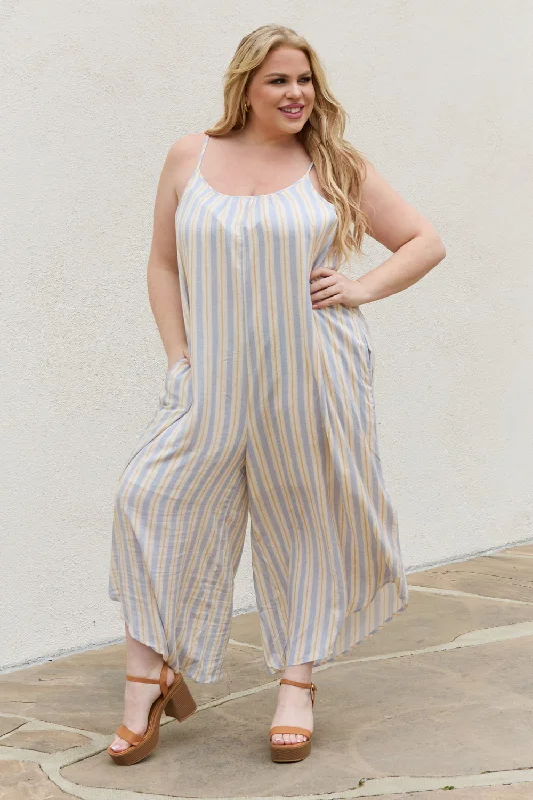 End Of Season Sale Full Size Multi Colored Striped Jumpsuit with Pockets