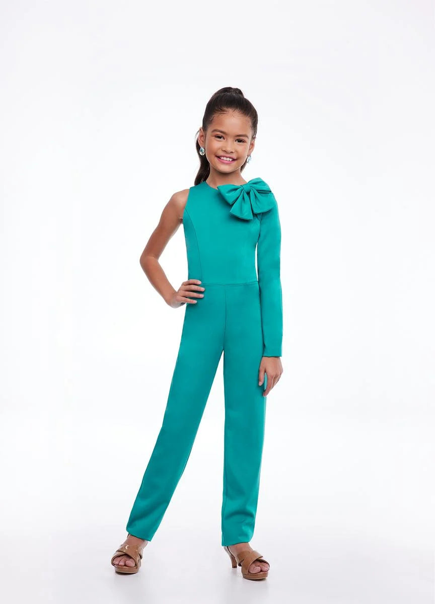 Women's Clothes Online Shopping Ashley Lauren Kids 8133 Size 14 Jade Long Sleeve Crepe Jumpsuit bow Pageant Wear