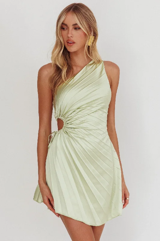 Premium Fabrics Glow Ray One-Shoulder Pleat Dress Apple