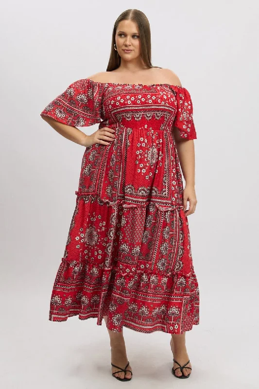 Unleash Your Style Red Boho Maxi Dress Short Sleeve Tiered