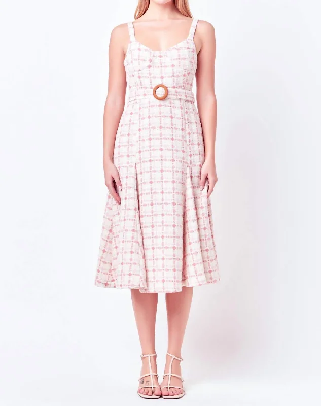 Bundle Offer Belted Midi Dress In Pink Multi