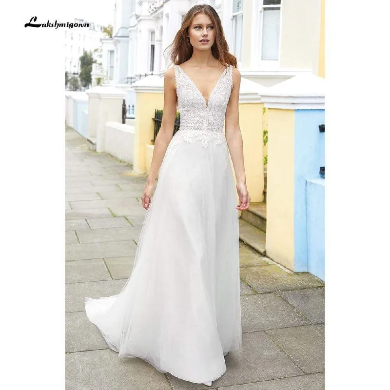 Stylish Savings Roycebridal Deep V Neck Lace Backless Wedding Dresses