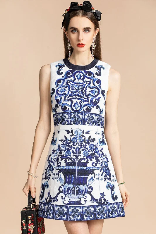 Timeless Elegance Hot Shot Majolica Print Mini Dress