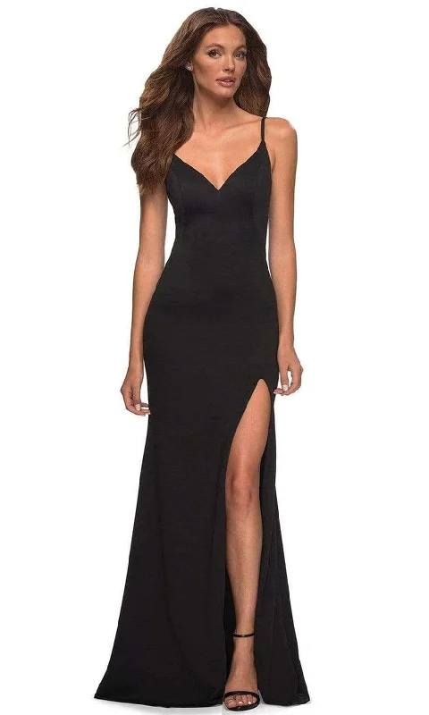 Get The Latest Trends La Femme - 30072 Spaghetti Strap High Slit Gown