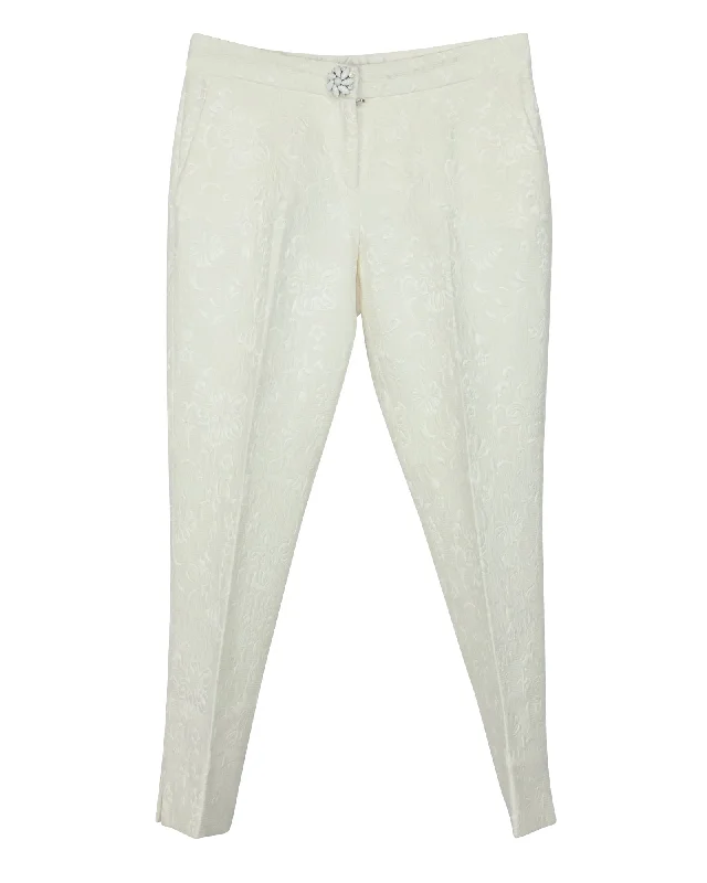 Limited Time Offers Dolce & Gabbana Floral Jacquard Trousers in Ivory Cotton