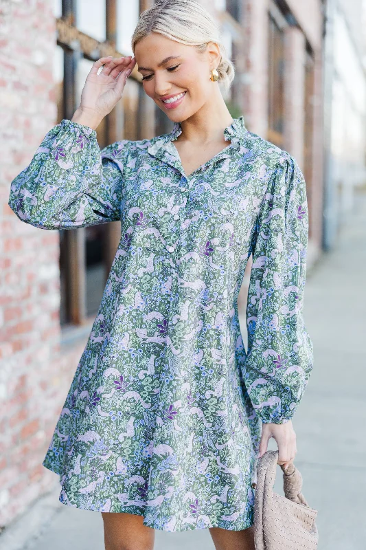 Elegant Simplicity Wardrobe Under The Stars Green Floral Balloon Sleeve Dress