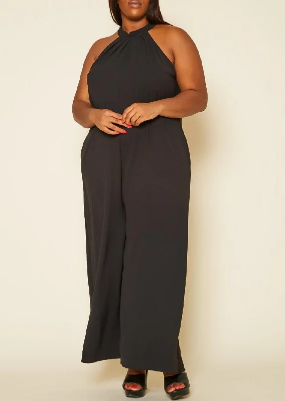 Latest Fashion Hi Curvy Plus Size Women Halter Top Jumpsuit with Pockets