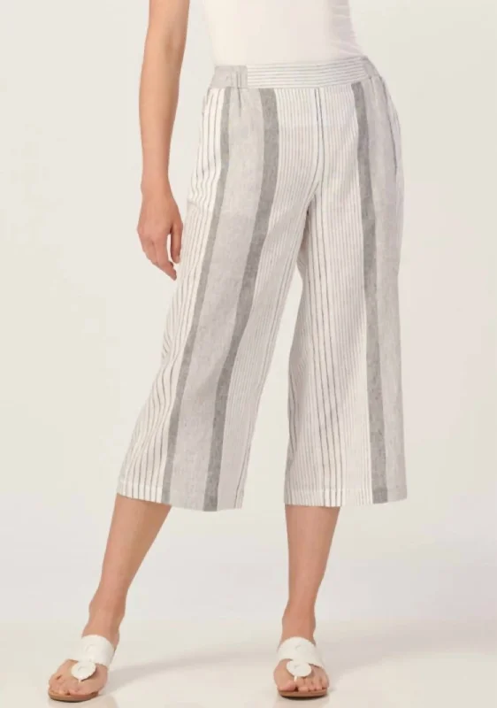 New Season Fashion Preview Sale Linen Blend Striped Crop Pant In White