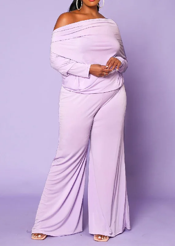 Clearance Event Plus Size Relaxed Fit Long Sleeves Multiple way Style Wide Leg Jumpsuit