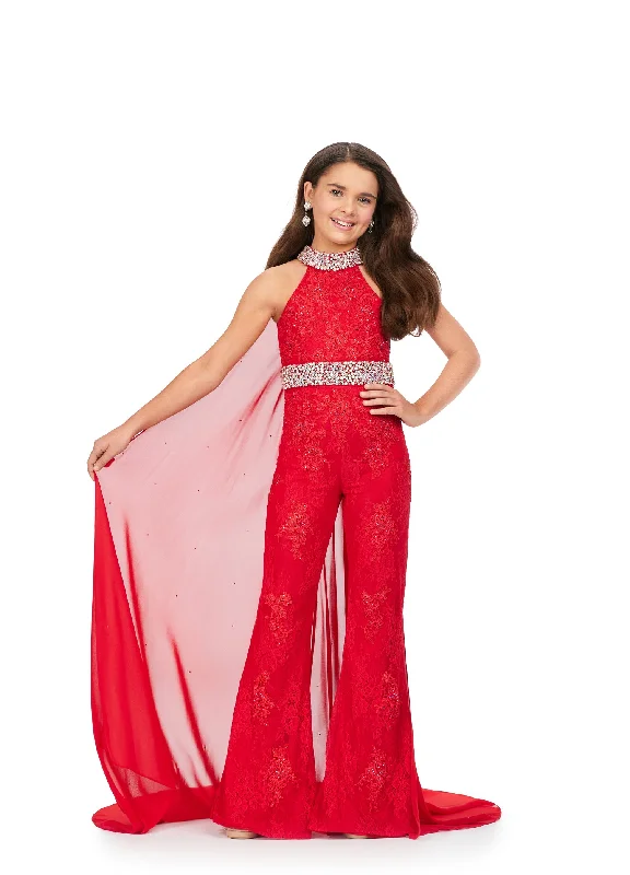 Relaxed Style Ashley Lauren Kids 8225 Size 10 Red Girls Lace Crystal Jumpsuit Cape Bell Bottom Pageant Fun Fashion Wear