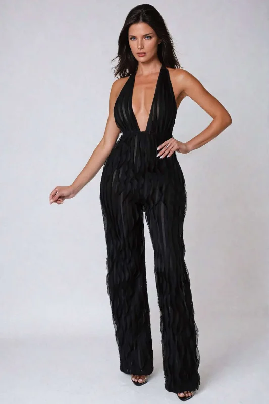 Women Online Clothing Boutiques Ruffle Knot Halter Backless Jumpsuit