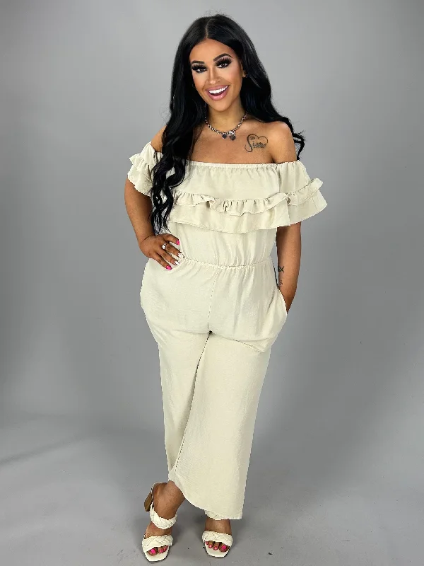 Durable Fashion Picks SALE!! RP-C {Feeling Fine} Natural Off Shoulder  Romper W/ Ruffle