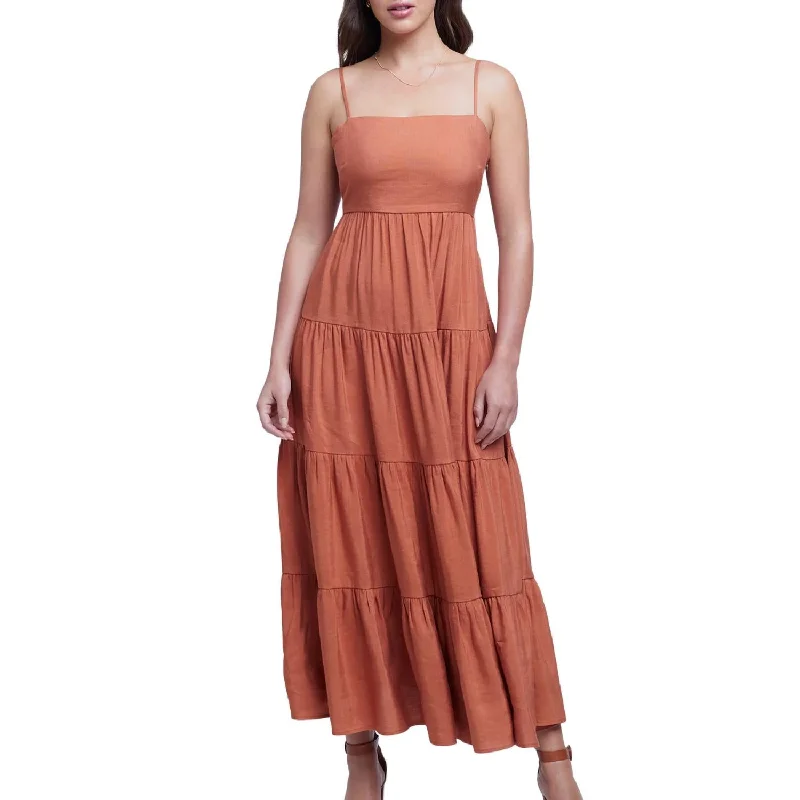 Elegant Styles Veda Linen Maxi Dress In Auburn