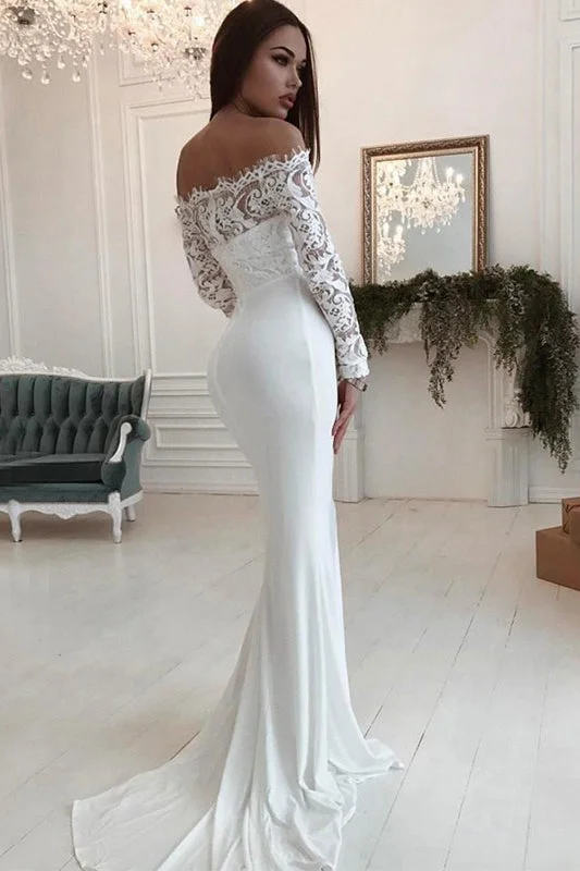 Women Wear Online Off the Shoulder Long Sleeves Mermaid Wedding Dresses