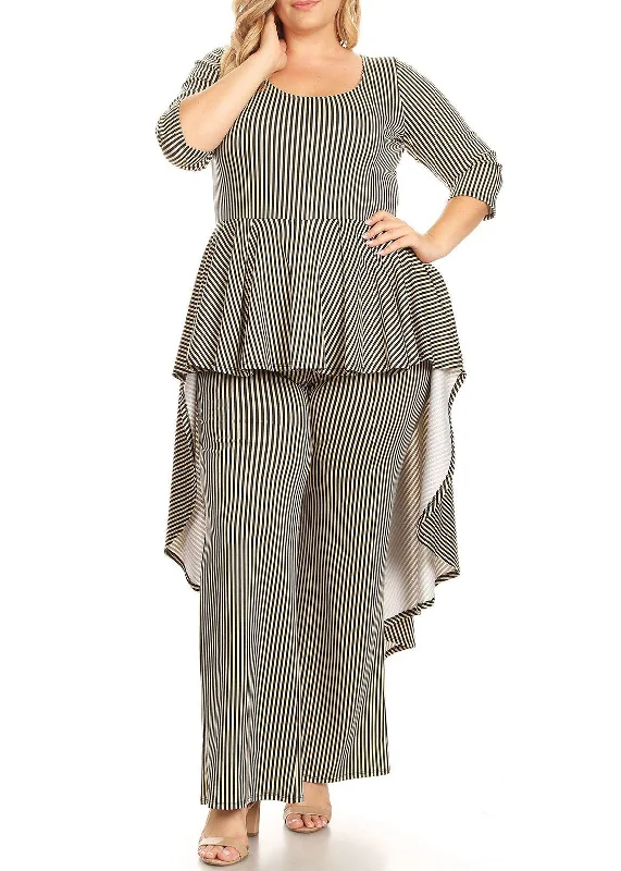 Elevate Your Wardrobe Plus Size Striped Hi- Low Top and Wide Leg Pants Jumpsuits