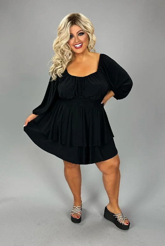 Trend Setting Wardrobe 99 RP-A {On A Journey} Black Smocked Romper w/Belt CURVY BRAND!!!  EXTENDED PLUS SIZE 2X 3X 4X 5X