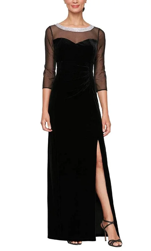 Chic And Comfortable Alex Evenings 8491951 - Embellished Sheer Quarter Sleeve Evening Gown