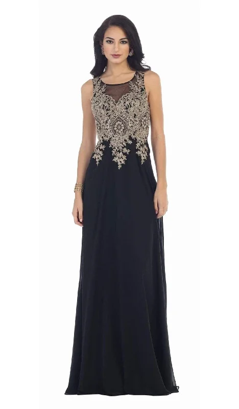 Special Offer For You May Queen - Illusion Ornate Lace Prom Gown MQ1432 - 1 pc Black in Size 8 Available